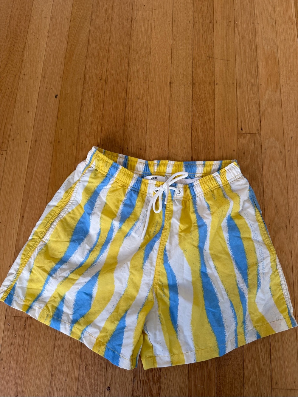 Zara Yellow, Blue & White Striped Men’s Swim Trunks